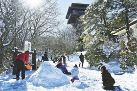 銀世界に歓声響く　護摩壇山で雪遊び、和歌山県田辺市龍神村