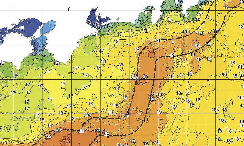 ３月１１日の海況図。黒潮が蛇行し、紀伊半島沿岸部の海水温が低い（数字は水温）＝和歌山県水産試験場提供