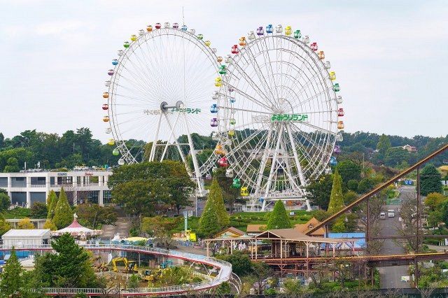 2基並んだ「Sky-Go-LAND」（手前）、「大観覧車」（奥）