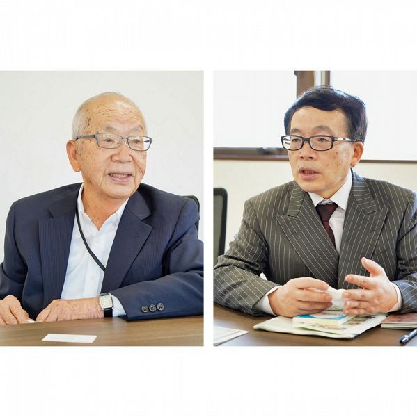 野田忠・プラス会長（左）と鈴木宣弘・東京大学大学院教授