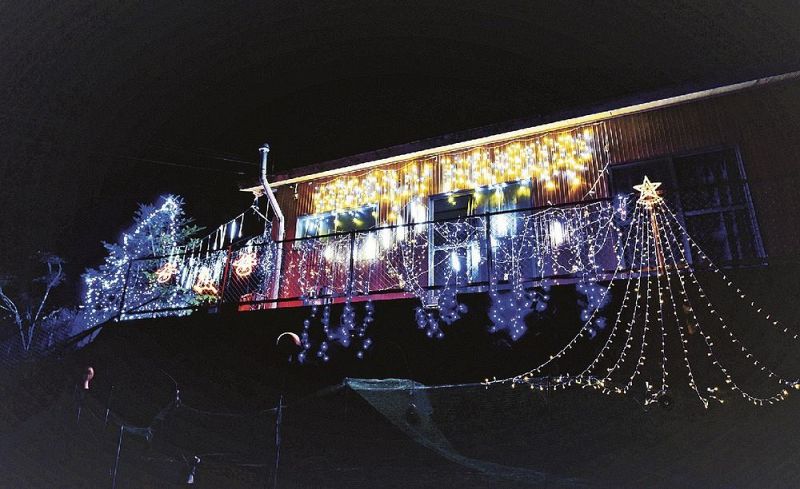 電飾が施されたモミの木や建物（和歌山県田辺市龍神村福井で）